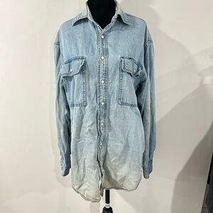 Casual Distressed Denim Button Down Shirt